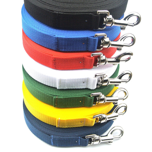 Dog Training Lead Tracking Leash Recall Line 1m To 25m Long 25mm Webbing 7 Colours