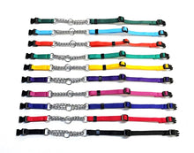 Load image into Gallery viewer, Half Check Chain Dog Collar Adjustable 13mm Wide Webbing 2 Sizes 19 Colours