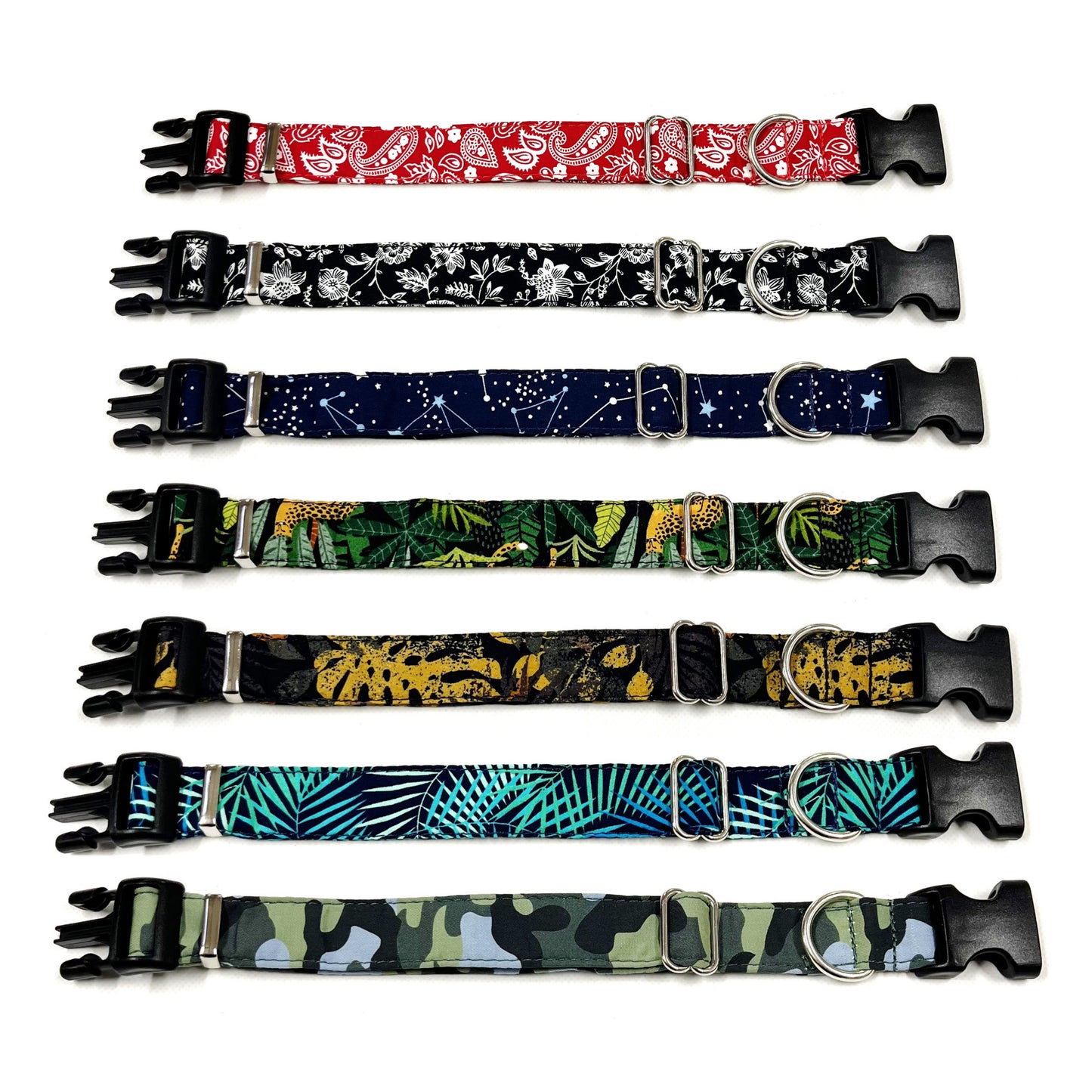 Patterned Dog Collars Adjustable 100% Cotton Fabric 25mm Wide In Various Designs