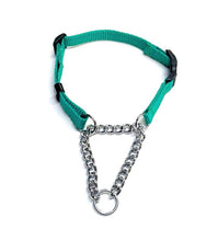 Load image into Gallery viewer, Half Check Chain Dog Collar Adjustable 13mm Wide Webbing 2 Sizes 19 Colours