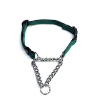 Load image into Gallery viewer, Half Check Chain Dog Collar Adjustable 13mm Wide Webbing 2 Sizes 19 Colours