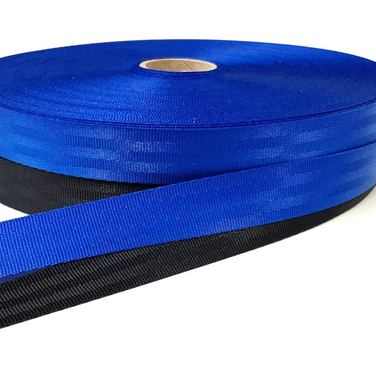 25mm Polyester Seatbelt Webbing 900kg Royal Blue & Black For Straps Handles Bags