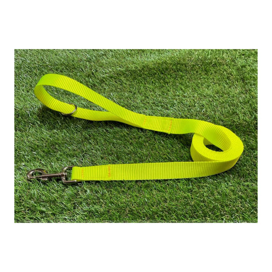 Dog Leads In 25mm Fluorescent Yellow Webbing Training Leash Long Line Short Close Control In Various Lengths