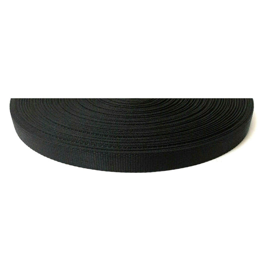 22mm Black Polypropylene Webbing 360kg 1m 2m 5m 10m 25m 50m For Bags Straps Leads