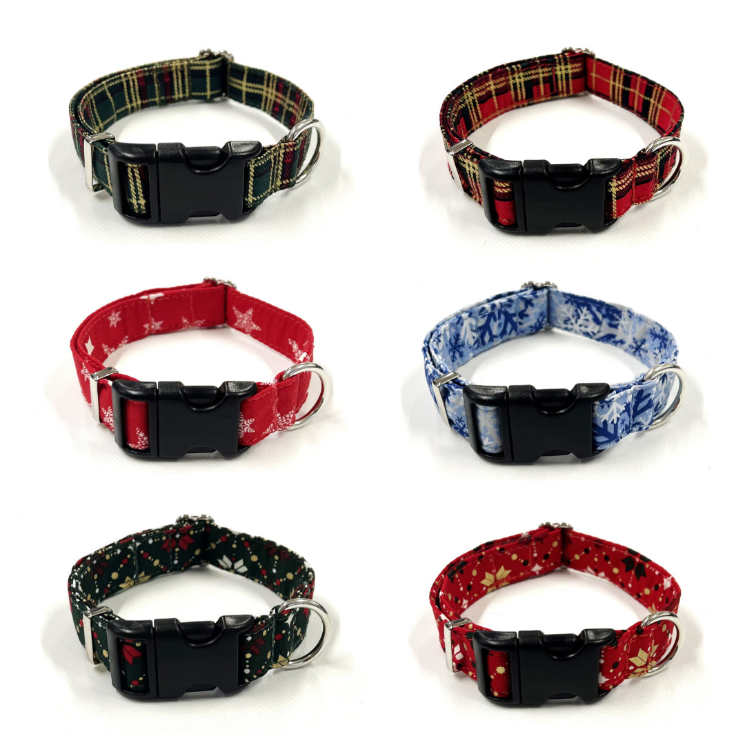 Christmas Dog Collars Adjustable 100% Cotton Fabric 25mm Wide In Various Designs Small Medium Large