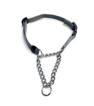Load image into Gallery viewer, Half Check Chain Dog Collar Adjustable 13mm Wide Webbing 2 Sizes 19 Colours