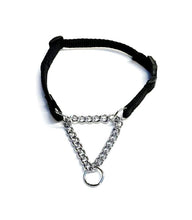 Load image into Gallery viewer, Half Check Chain Dog Collar Adjustable 13mm Wide Webbing 2 Sizes 19 Colours
