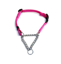 Load image into Gallery viewer, Half Check Chain Dog Collar Adjustable 13mm Wide Webbing 2 Sizes 19 Colours