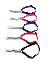 Load image into Gallery viewer, Half Check Chain Dog Collar Adjustable 13mm Wide Webbing 2 Sizes 19 Colours