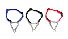 Load image into Gallery viewer, Half Check Chain Dog Collar Adjustable 13mm Wide Webbing 2 Sizes 19 Colours