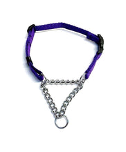 Load image into Gallery viewer, Half Check Chain Dog Collar Adjustable 13mm Wide Webbing 2 Sizes 19 Colours