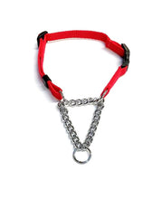 Load image into Gallery viewer, Half Check Chain Dog Collar Adjustable 13mm Wide Webbing 2 Sizes 19 Colours