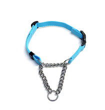 Load image into Gallery viewer, Half Check Chain Dog Collar Adjustable 13mm Wide Webbing 2 Sizes 19 Colours