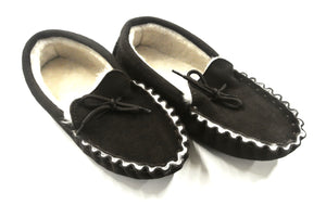 Genuine Sheepskin moccasin slippers unisex in dark brown various sizes