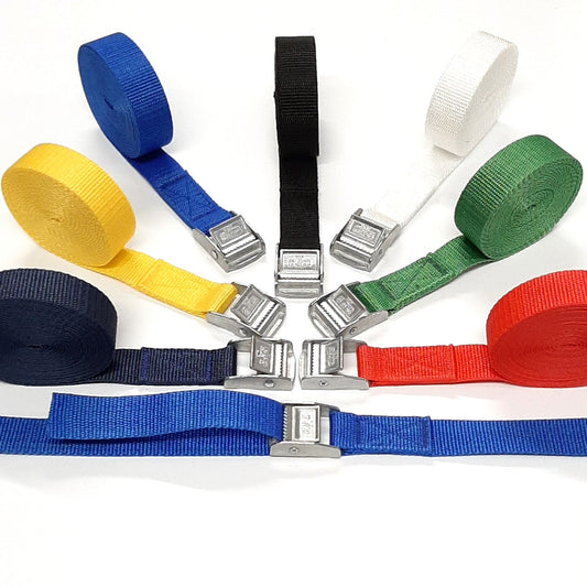 Metal Cam Buckle Tie Down Straps 25mm Webbing 1m - 5m Securing Luggage Trailer UK Made