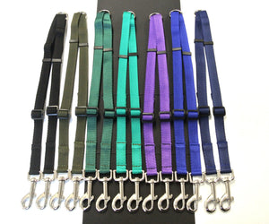 Adjustable 2 way dog lead coupler splitter in 20mm webbing in various colours