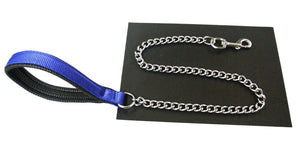 4mm Chain End Dog Lead Leash Chrome Plated With 25mm Padded Handle In Royal Blue