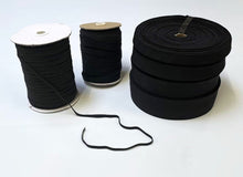 Load image into Gallery viewer, Flat Corded Elastic In Black For Sewing and Crafts In Various Widths and Lengths