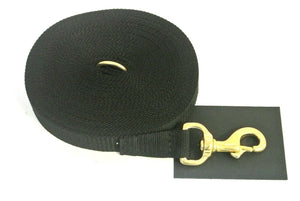 50ft Dog Training Lead In Black With Solid Brass Trigger Clip