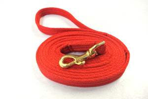 Horse lunge line dog training lead with solid brass trigger clip in red 