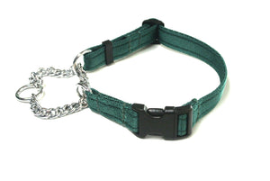 Half Check Chain Dog Collars Adjustabe In Forest Green
