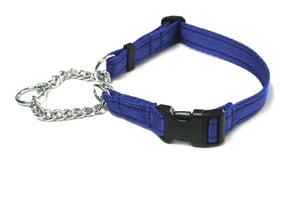 Half Check Chain Dog Collars Adjustable In Royal Blue 