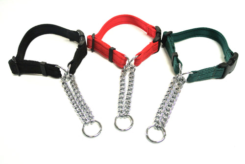 Half Check Chain Dog Collars Adjustable In Various Colours