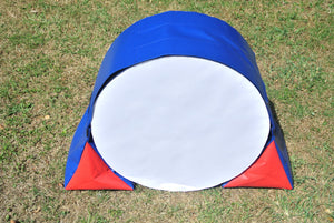 Dog agility tunnel sandbags in blue and red 