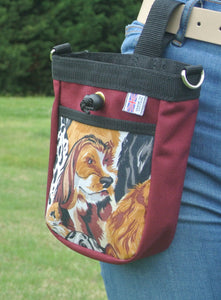Multi-Use Pet Dog Treat Bag In Burgundy With Dog Face Style 