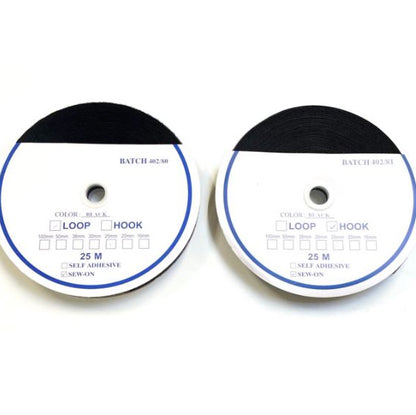 Sew On Hook And Loop Tape White Black 25 Metre Rolls In 16mm 20mm 25mm 38mm 50mm 100mm