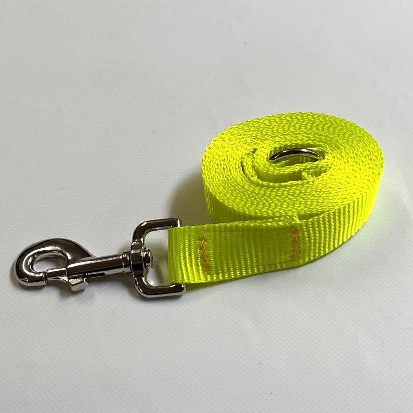 Dog Leads In 25mm Fluorescent Yellow Webbing Training Leash Long Line Short Close Control In Various Lengths