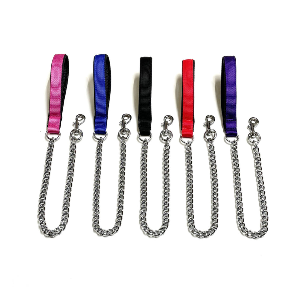 Metal Chain Dog Lead Padded Handle 32" Long 80cm Heavy Duty Short Walking Lead