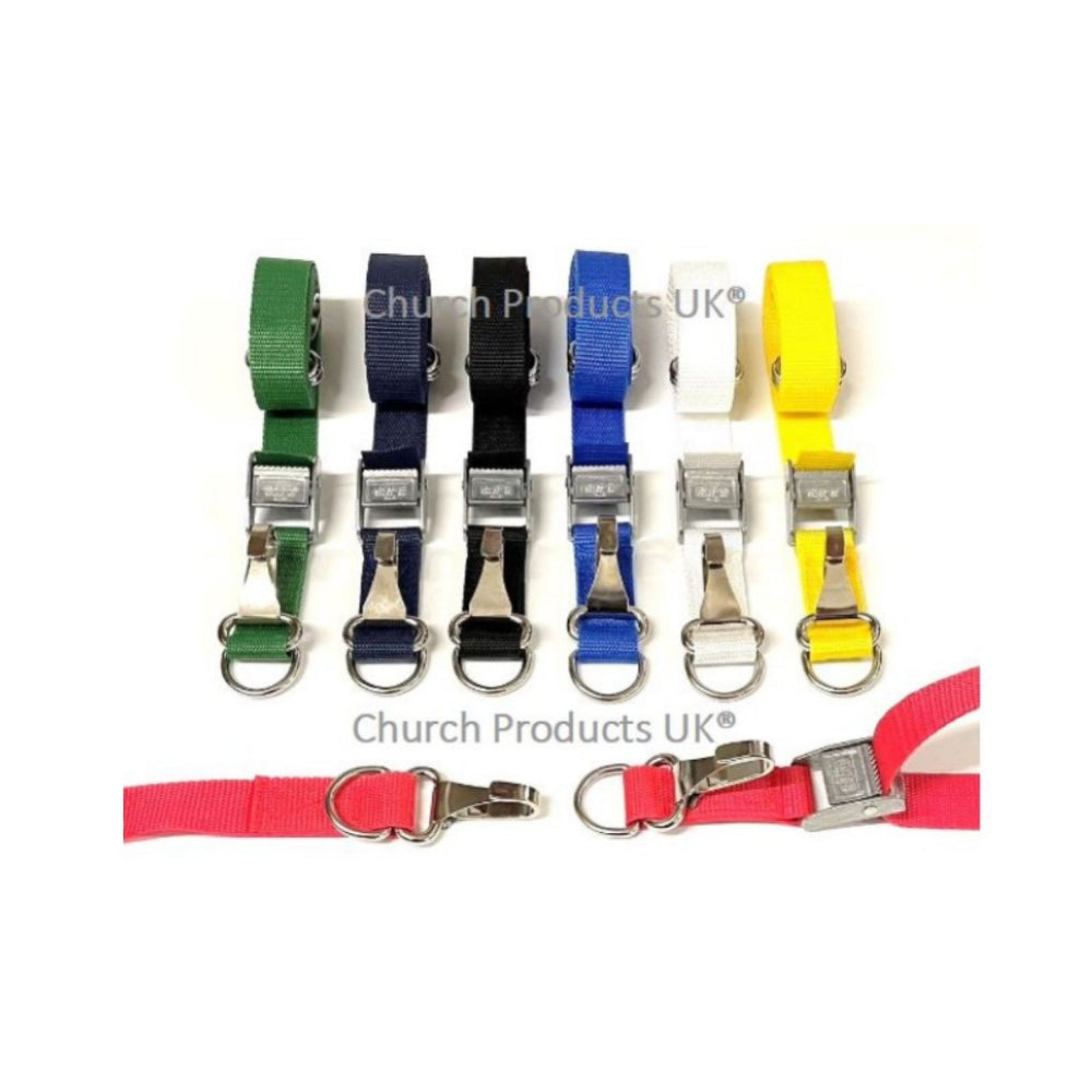 Metal Cam Buckle Straps Tie Down With Clip And D-ring Each End 25mm Webbing In 7 Colours