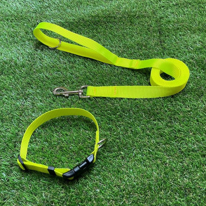 Dog Leads In 25mm Fluorescent Yellow Webbing Training Leash Long Line Short Close Control In Various Lengths
