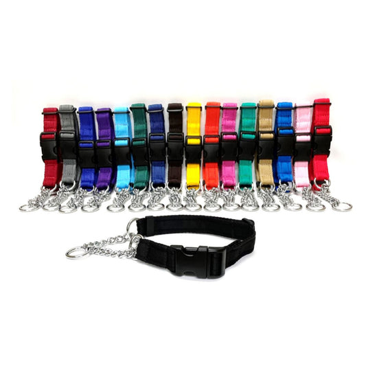 Half Check Chain Dog Collars Adjustable 25mm Wide Cushion Webbing Large X-Large