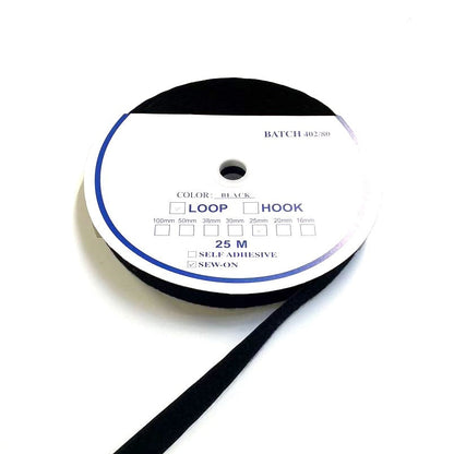 Sew On Hook And Loop Tape White Black 25 Metre Rolls In 16mm 20mm 25mm 38mm 50mm 100mm