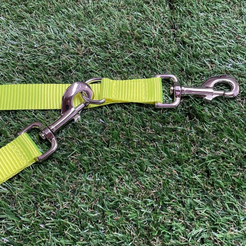 Police Style Dog Training Lead Double Ended Leash Fluorescent Yellow 20mm 25mm