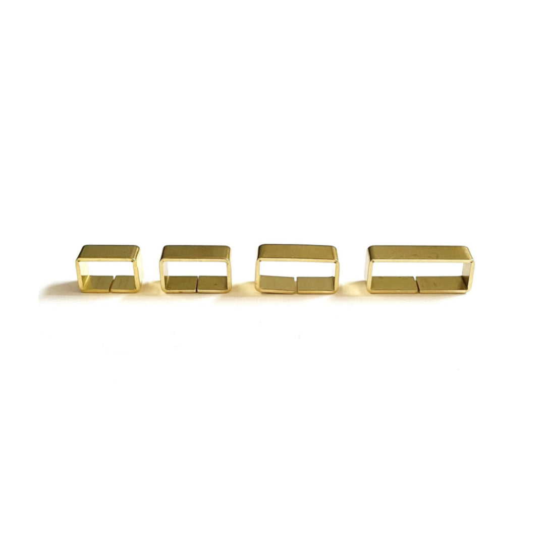 Solid Brass Flat Dog Collar Loop 2 Bar Loop Metal Strap Keeper For Webbing Bags Straps Dog Collars 12mm - 25mm