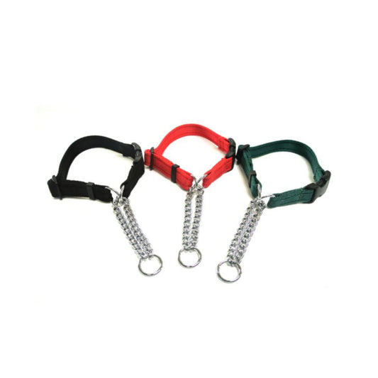 Half Check Chain Dog Collars Small Large 20mm Adjustable With Chrome Plated Chain In Various Colours