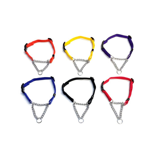Half Check Chain Dog Collar Adjustable 13mm Wide Webbing 2 Sizes 19 Colours