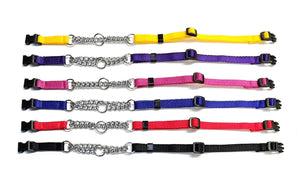 Half Check Chain Dog Collar Adjustable 13mm Wide Webbing 2 Sizes 19 Colours