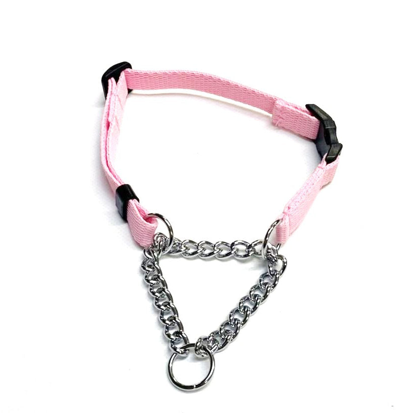 Half Check Chain Dog Collar Adjustable 13mm Wide Webbing 2 Sizes 19 Colours
