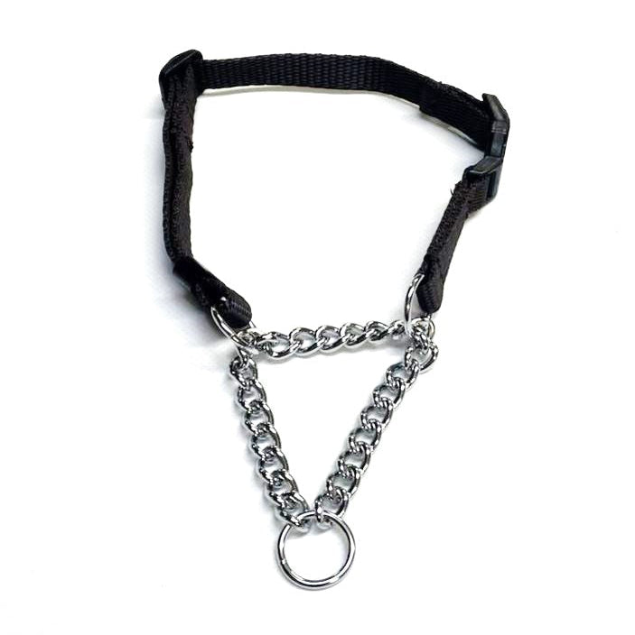 Half Check Chain Dog Collar Adjustable 13mm Wide Webbing 2 Sizes 19 Colours
