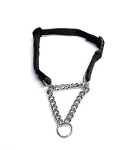 Load image into Gallery viewer, Half Check Chain Dog Collar Adjustable 13mm Wide Webbing 2 Sizes 19 Colours