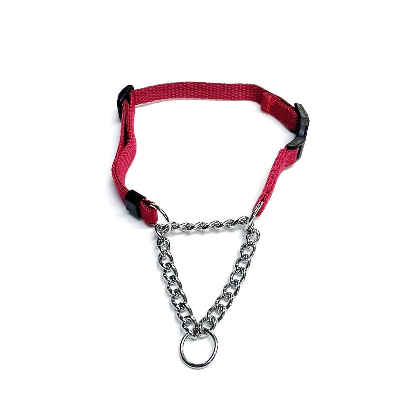 Half Check Chain Dog Collar Adjustable 13mm Wide Webbing 2 Sizes 19 Colours