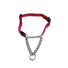 Load image into Gallery viewer, Half Check Chain Dog Collar Adjustable 13mm Wide Webbing 2 Sizes 19 Colours