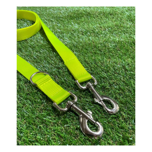 Police Style Dog Training Lead Double Ended Leash Fluorescent Yellow 20mm 25mm