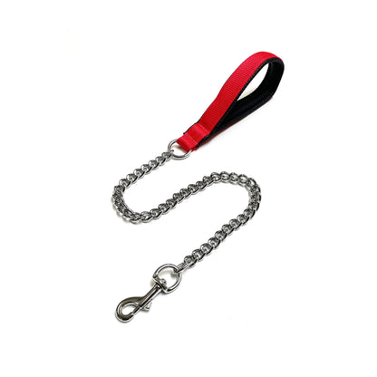 Metal Chain Dog Lead Padded Handle 32" Long 80cm Heavy Duty Short Walking Lead