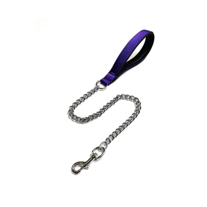 Metal Chain Dog Lead Padded Handle 32" Long 80cm Heavy Duty Short Walking Lead