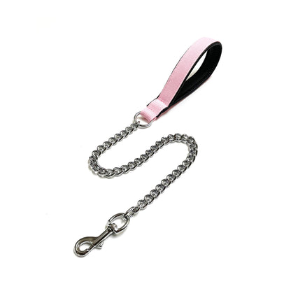 Metal Chain Dog Lead Padded Handle 32" Long 80cm Heavy Duty Short Walking Lead